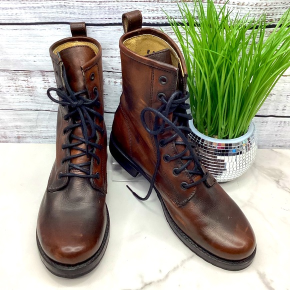 Frye Shoes - FRYE VERONICA SIZE 8 BROWN BOOTS COMBAT LACE UP LEATHER SHOES FALL WINTER GUC
